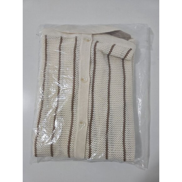 Bershka Striped‎ textured short sleeve shirt In Sand Size Large - Picture 3 of 3